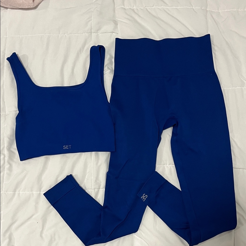 SET Active Electric Blue Ribbed top and leggings set